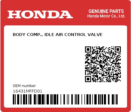 Product image: Honda - 16431MFFD01 - BODY COMP., IDLE AIR CONTROL VALVE  0