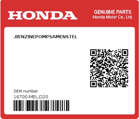 Product image: Honda - 16700-MEL-D20 - .BENZINEPOMPSAMENSTEL 