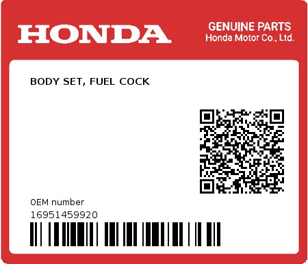 Product image: Honda - 16951459920 - BODY SET, FUEL COCK 