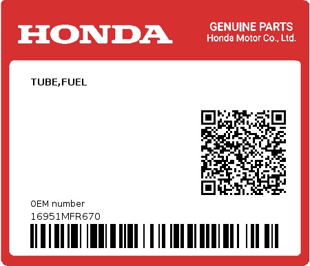 Product image: Honda - 16951MFR670 - TUBE,FUEL  0