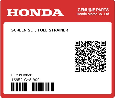 Product image: Honda - 16952-GY8-900 - SCREEN SET, FUEL STRAINER 