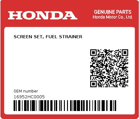 Product image: Honda - 16952HC0005 - SCREEN SET, FUEL STRAINER 