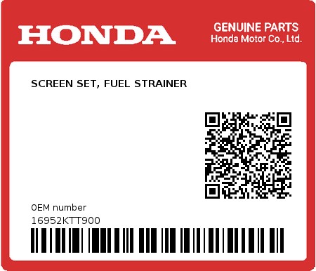 Product image: Honda - 16952KTT900 - SCREEN SET, FUEL STRAINER  0