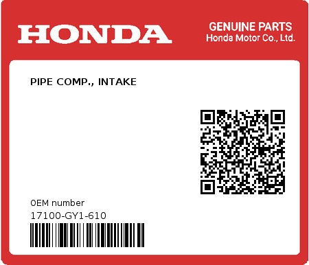 Product image: Honda - 17100-GY1-610 - PIPE COMP., INTAKE 