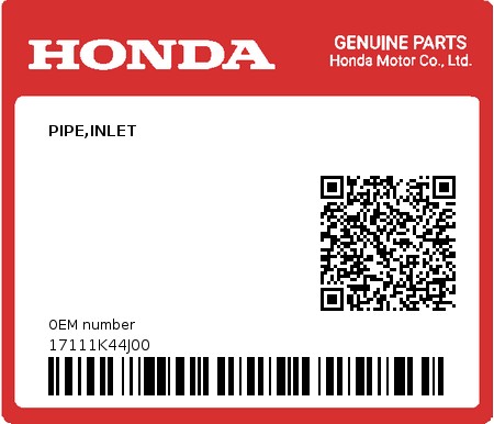 Product image: Honda - 17111K44J00 - PIPE,INLET  0