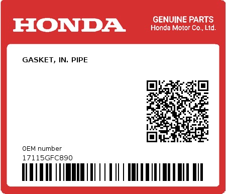 Product image: Honda - 17115GFC890 - GASKET, IN. PIPE  0