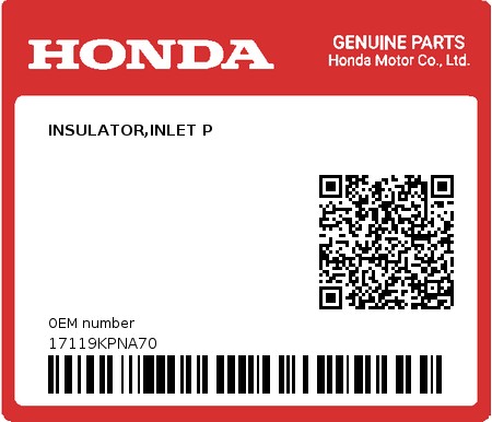 Product image: Honda - 17119KPNA70 - INSULATOR,INLET P  0