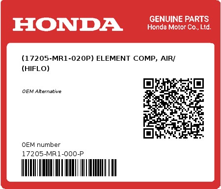 Product image: Honda - 17205-MR1-000-P - (17205-MR1-020P) ELEMENT COMP, AIR/ (HIFLO)  0
