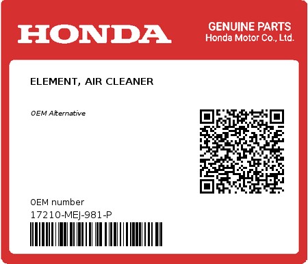 Product image: Honda - 17210-MEJ-981-P - ELEMENT, AIR CLEANER  0