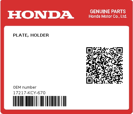 Product image: Honda - 17217-KCY-670 - PLATE, HOLDER  0