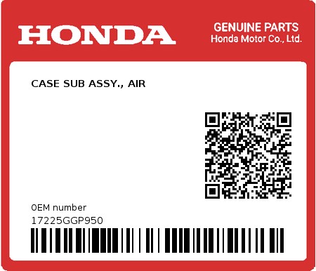 Product image: Honda - 17225GGP950 - CASE SUB ASSY., AIR  0