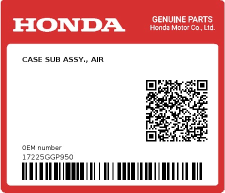 Product image: Honda - 17225GGP950 - CASE SUB ASSY., AIR 