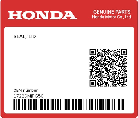 Product image: Honda - 17229MJPG50 - SEAL, LID 