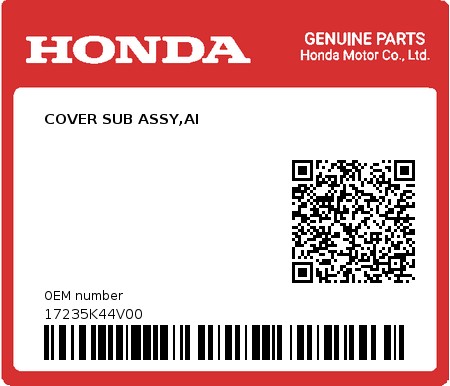 Product image: Honda - 17235K44V00 - COVER SUB ASSY,AI  0