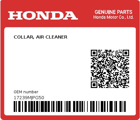 Product image: Honda - 17239MJPG50 - COLLAR, AIR CLEANER  0