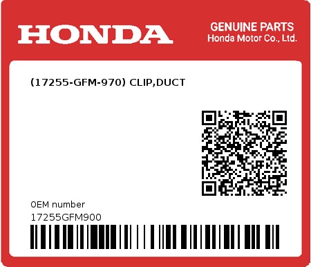 Product image: Honda - 17255GFM900 - (17255-GFM-970) CLIP,DUCT  0
