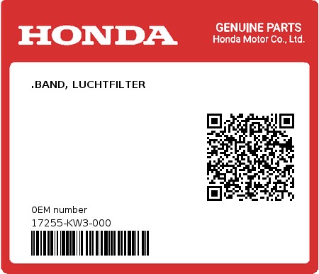 Product image: Honda - 17255-KW3-000 - .BAND, LUCHTFILTER  0