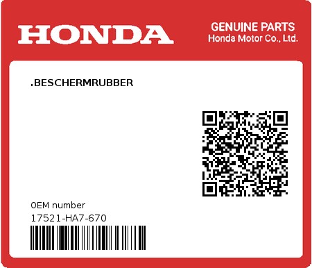 Product image: Honda - 17521-HA7-670 - .BESCHERMRUBBER  0
