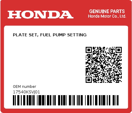 Product image: Honda - 17540KSVJ01 - PLATE SET, FUEL PUMP SETTING  0
