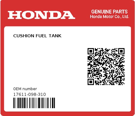 Product image: Honda - 17611-098-310 - CUSHION FUEL TANK  0