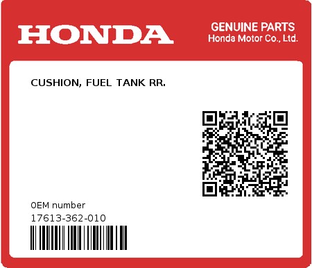 Product image: Honda - 17613-362-010 - CUSHION, FUEL TANK RR.  0