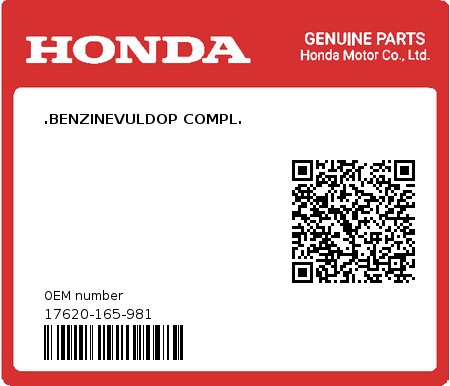 Product image: Honda - 17620-165-981 - .BENZINEVULDOP COMPL.  0