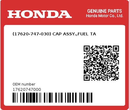 Product image: Honda - 17620747000 - (17620-747-030) CAP ASSY.,FUEL TA  0