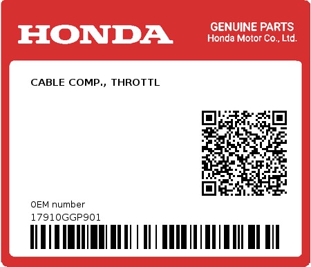 Product image: Honda - 17910GGP901 - CABLE COMP., THROTTL  0