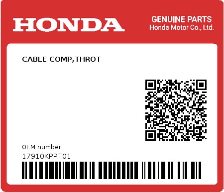 Product image: Honda - 17910KPPT01 - CABLE COMP,THROT  0