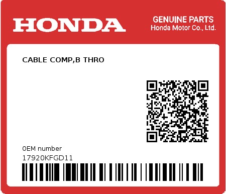 Product image: Honda - 17920KFGD11 - CABLE COMP,B THRO  0