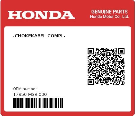 Product image: Honda - 17950-MS9-000 - .CHOKEKABEL COMPL.  0