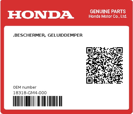 Product image: Honda - 18318-GM4-000 - .BESCHERMER, GELUIDDEMPER  0