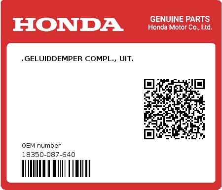 Product image: Honda - 18350-087-640 - .GELUIDDEMPER COMPL., UIT.  0