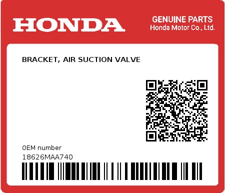 Product image: Honda - 18626MAA740 - BRACKET, AIR SUCTION VALVE  0