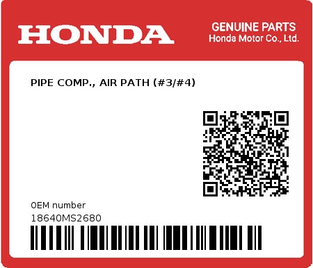 Product image: Honda - 18640MS2680 - PIPE COMP., AIR PATH (#3/#4) 