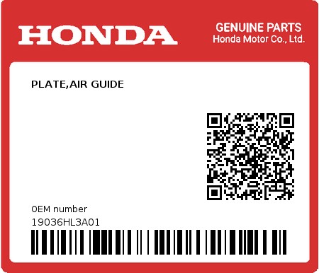 Product image: Honda - 19036HL3A01 - PLATE,AIR GUIDE 