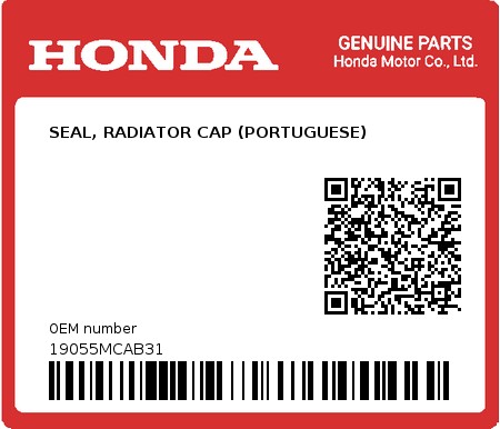 Product image: Honda - 19055MCAB31 - SEAL, RADIATOR CAP (PORTUGUESE)  0