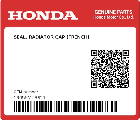 Product image: Honda - 19055MZ3621 - SEAL, RADIATOR CAP (FRENCH) 