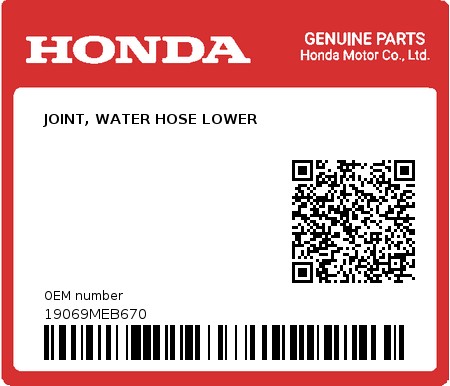 Product image: Honda - 19069MEB670 - JOINT, WATER HOSE LOWER  0
