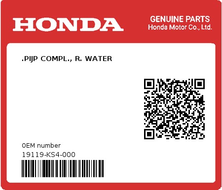 Product image: Honda - 19119-KS4-000 - .PIJP COMPL., R. WATER  0