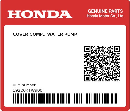 Product image: Honda - 19220KTW900 - COVER COMP., WATER PUMP 