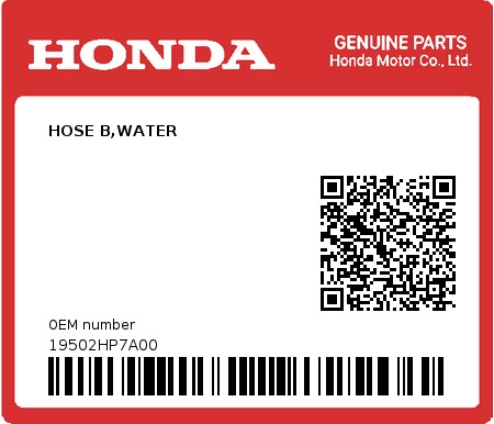 Product image: Honda - 19502HP7A00 - HOSE B,WATER  0