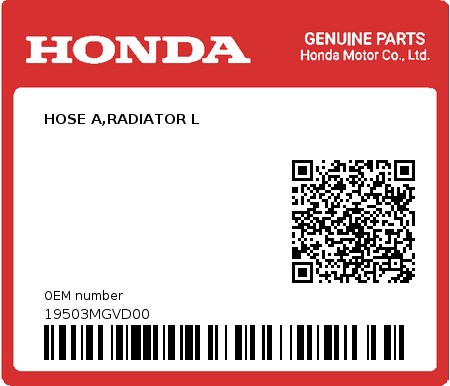 Product image: Honda - 19503MGVD00 - HOSE A,RADIATOR L  0