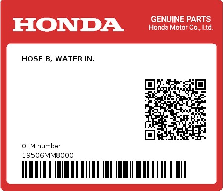 Product image: Honda - 19506MM8000 - HOSE B, WATER IN.  0