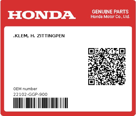 Product image: Honda - 22102-GGP-900 - .KLEM, H. ZITTINGPEN 