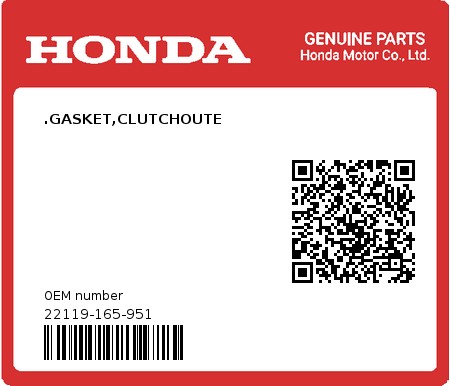 Product image: Honda - 22119-165-951 - .GASKET,CLUTCHOUTE  0