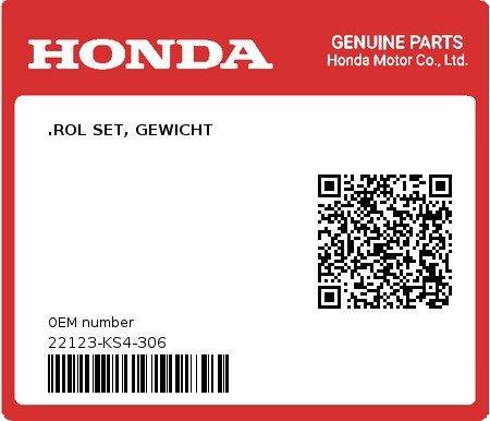 Product image: Honda - 22123-KS4-306 - .ROL SET, GEWICHT  0