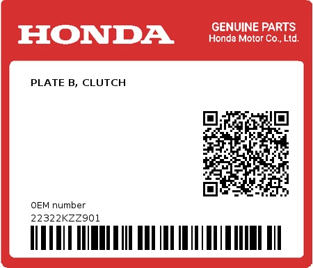 Product image: Honda - 22322KZZ901 - PLATE B, CLUTCH  0