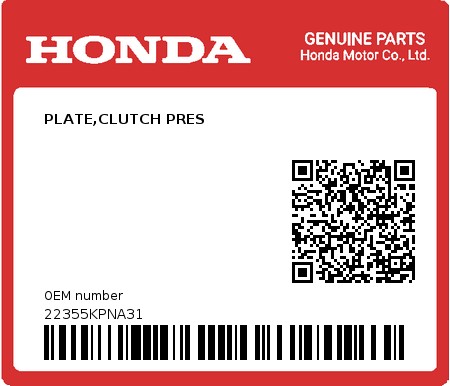 Product image: Honda - 22355KPNA31 - PLATE,CLUTCH PRES  0