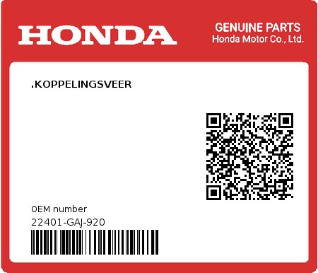 Product image: Honda - 22401-GAJ-920 - .KOPPELINGSVEER 